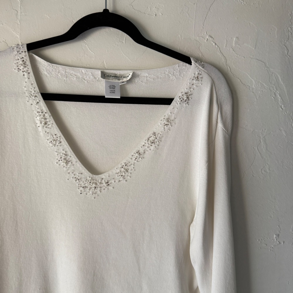 Coldwater Creek Embellished Beaded V Neck Long Sleeve‎ Knit Top Y2k Fairy